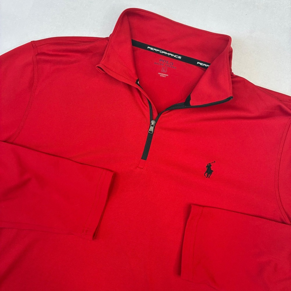 Polo Ralph Lauren Pullover Mens L Red Performance Quarter Zip Pony Logo Athletic